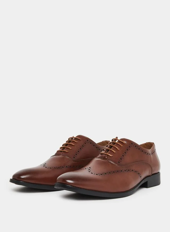 Styli Men Brown Leather Oxford Shoes
